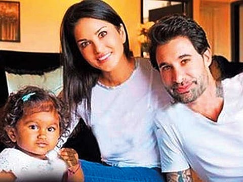 Sunny Leone with husband Daniel Weber and adopted daughter Nisha.