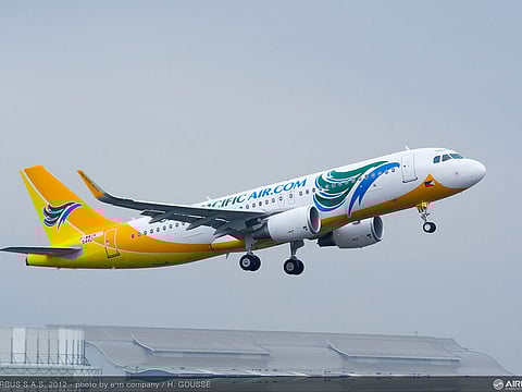 A Cebu Pacific aircraft during takeoff.