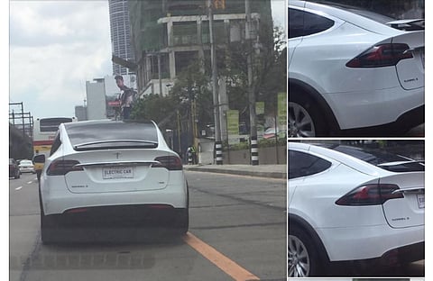 A Tesla Model X, without a car plate, seen on EDSA, the main thoroughfare that cuts across Manila.