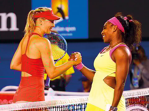 Serena Williams (right) and Maria Sharapova will be two of the high profile guests in the online charity sevent.