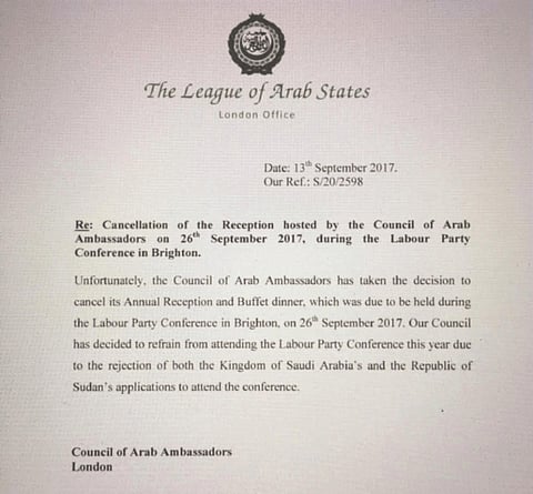 Arab League boycotts British Labour party reception