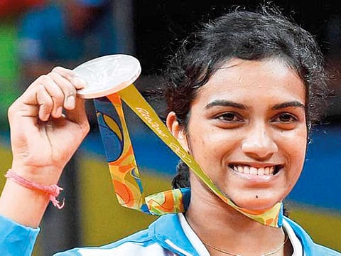 India’s PV Sindhu with her silver medal at the 2016 Olympic Games at Rio.