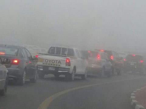 File photo for illustrative purposes only: Heavy fog on Shaikh Mohammad Bin Zayed Road.