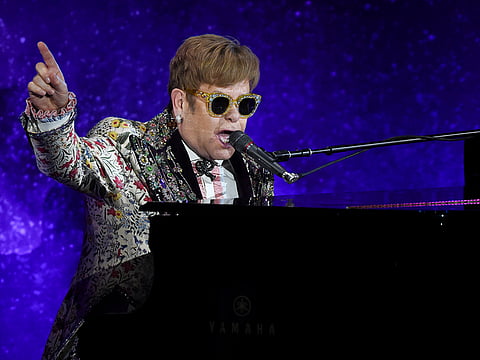 Singer Elton John performs before announcing final world tour at Gotham Hall on Wednesday, Jan. 24, 2018, in New York.