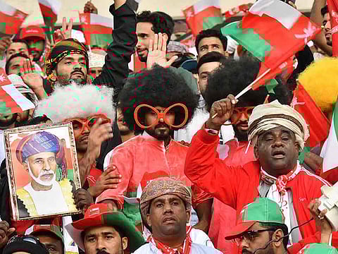 File picture shows Oman's supporters cheer for their team. Authorities have allowed only 30 per cent capacity at the stadium, which is around 11,000. The entry to the venue is also conditional - only those who have completed their COVID-19 jabs can come in.