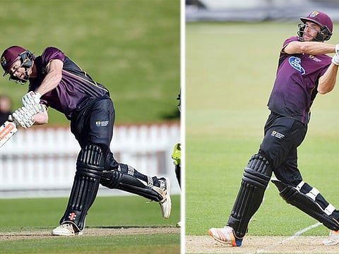New Zealand batsmen Joe Carter & Brett Hampton in action during the match.