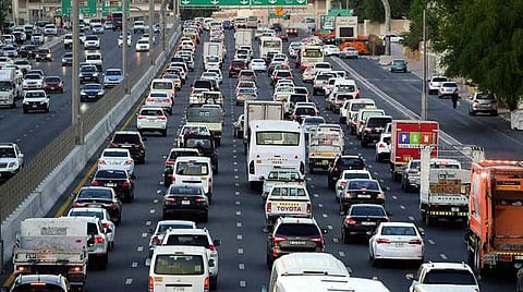 Morning rush-hour traffic in Dubai.