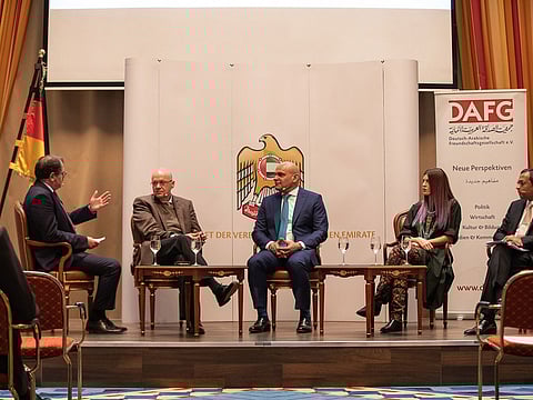 Discussing the findings, from left: Santo Pane, Managing Director BCW Frankfurt; Member of Parliament Alexander Gamal Radwan; His Excellency Ali Al Ahmad, UAE Ambassador to Germany; UAE-based entrepreneur and founder of Womena, Elissa Freiha; and Sunil John, President, BCW Middle East.