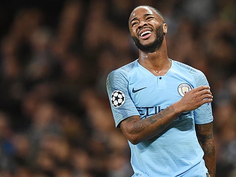 Manchester City's Raheem Sterling reacts after missing a shot during a UEFA Champions League match against Shakhtar Donetsk at the Etihad stadium in Manchester, northwest England on November 7, 2018.