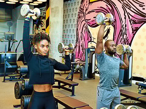 Michael and Vivviane Addo workout together at the Warehouse Gym in Dubai Design District.