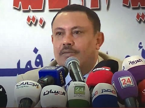 Abdul Salam Ali Jaber at a press conference in Saudi Arabia