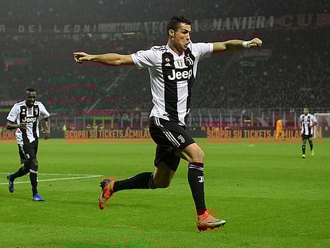 Juventus' Cristiano Ronaldo celebrates scoring their second goal.