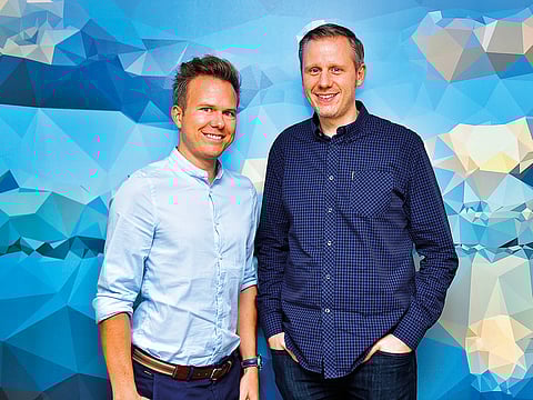 Claudius Boller, managing director for the Middle East and Africa (left) and Michael Krause, managing director of EMEA, both of Spotify, at Media One tower in Media City, Dubai.