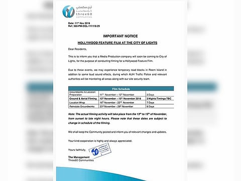 A circular issued to residents of Reem Island.