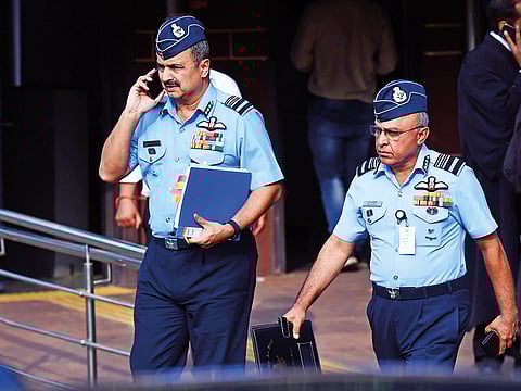 eputy Chief of Air Staff Air Marshal V R Chaudhari with Air Marshal Anil Khosla (R) leave the Supreme Court after a hearing on Rafale Deal, in New Delhi, Wednesday, Nov 14, 2018.