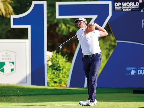 Jon Rahm of Spain in action during the DP World Tour Championship in Dubai.