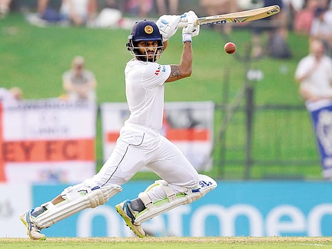 Sri Lanka’s Roshen Silva plays a cover drive during his knock of 85 against England in Kandy.
