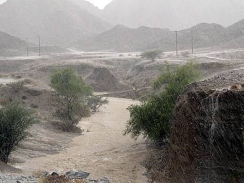 Rain floods wadis in Fujairah.