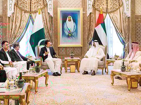 Shaikh Mohammad Bin Zayed meets with Imran Khan at the Presidential Palace in  Abu Dhabi