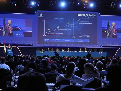 A session in progress at the Interpol General Assembly in Dubai.