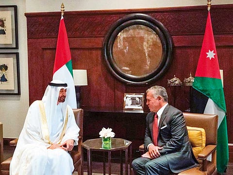 Shaikh Mohammad Bin Zayed and King Abdullah II discussed regional security and the Palestinian peace process.