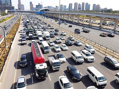 Illustrative image: Traffic on Shaikh Zayed Road near Media City in Dubai.