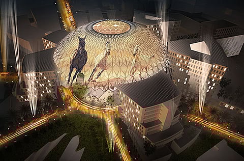 252 laser projectors work to project images onto the surface of Al Wasl Plaza dome