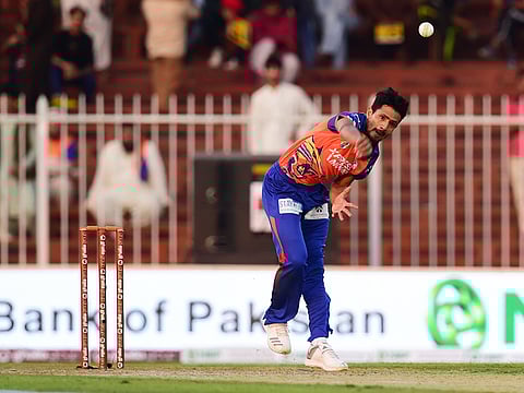 Aamer Yamin of Bengal Tigers in action against Northern Warriors during their T10 League match at Sharjah Cricket Stadium.