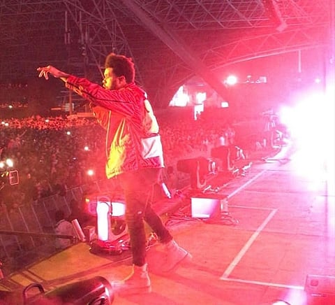 A view of The Weeknd on stage and the crowd on Friday night in Abu Dhabi.