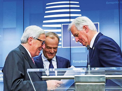 EU officials during a news conference in Brussels.