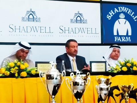 Mirza Al Sayegh attends a press conference at Jebel Ali Racecourse.