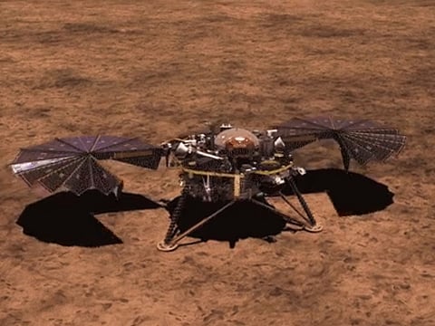 A screengrab of an animation posted by Nasa of the Insight probe's solar panels