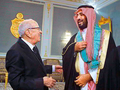 President Al Sebsi conferred on Crown Prince Mohammad the Grand Order of the Republic in recognition of his endeavours to support and reinforce Saudi-Tunisian relations.