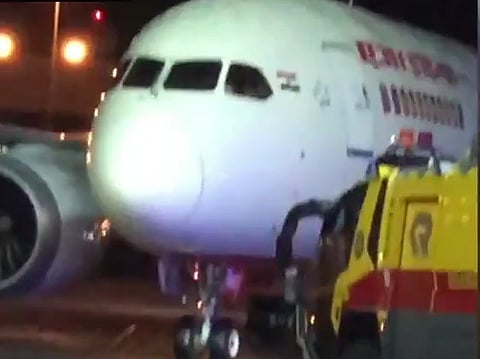 Screengrab of a social media video showing the Air India plane at Stockholm airport