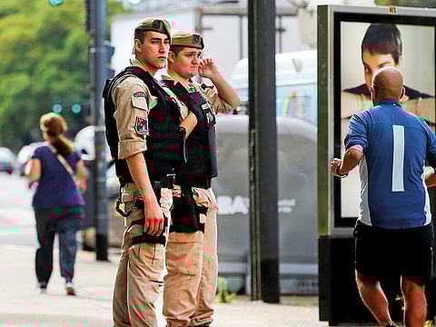 Officers of the Prefectura Naval (Coast Guard) secure the Saudi Arabian embassy in Buenos Aires, Argentina, on November 28, 2018.