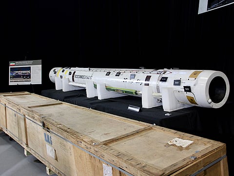 The US military displays what it says is a Iranian Sayyad-2 surface-to-air missile system Iranian drone, at Joint Base Anacostia-Bolling in Washington, DC, on November 29, 2018.