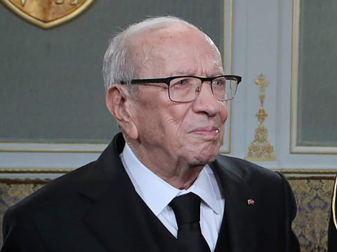 Tunisian President Beji Caid Essebsi poses for a picture at the presidential palace in Carthage on the eastern outskirts of the capital Tunis on November 27, 2018.