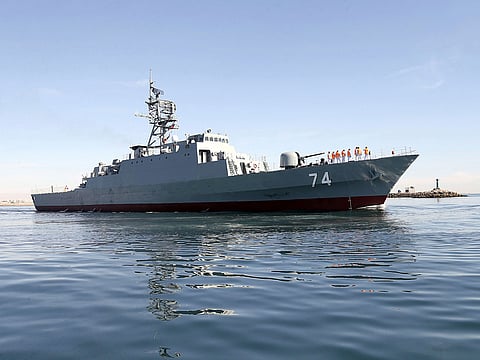 The new Iranian destroyer Sahand sails in Persian Gulf waters, in Bandar Abbas, Iran