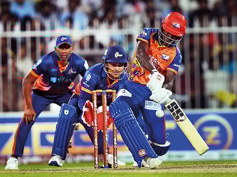 Sherfane Rutherford of Bengal Tigers picks one for the big one against Maratha Arabians at the Sharjah Stadium.