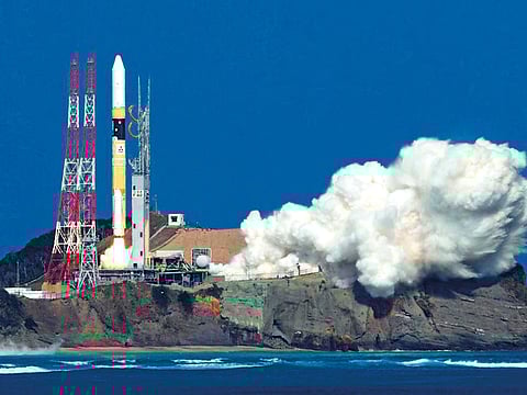 H2A lifts off with KhalifaSat from the Tanegashima Space Centre