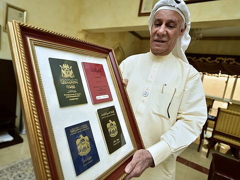 Mohammed Al Hadi has passports issued in the emirates before the UAE’s formation. He has one of the first passports issued in Dubai, which was more of a ‘permission’ to travel.