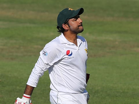 Pakistan's Sarfraz Ahmed dismissed by New Zealand in their test match in Abu Dhabi, United Arab Emirates, Friday, Dec. 7, 2018.