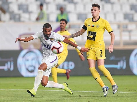 Al Ain’s Mohammad Gharib takes on Al Wasl’s Caio Correa in President’s Cup Last 16, which Al Ain lost 5-3.