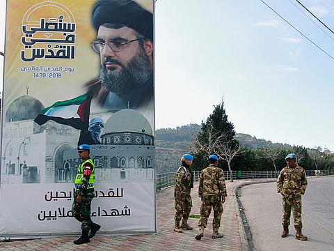 UN peacekeepers (Unifil) patrol the border in southern village of Adaisseh in a file photo.