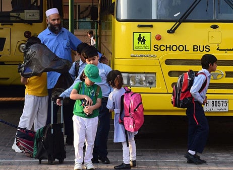 A school bus at Oud Metha in Dubai.