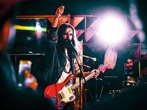Ahmad Jillani, the lead vocalist and guitarist of Badnaam, at the video launch of ‘Aik Nuktay’.