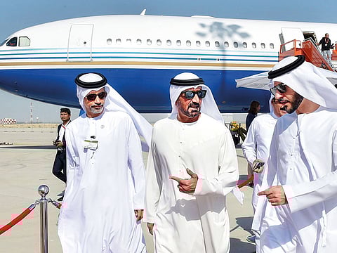 Shaikh Ahmad Bin Saeed Al Maktoum, President of Dubai Civil Aviation and Chairman and CEO of Emirates airline and Group, after inaugurating the Middle East and North Africa Business Aviation Association show at Al Maktoum International Airport.
