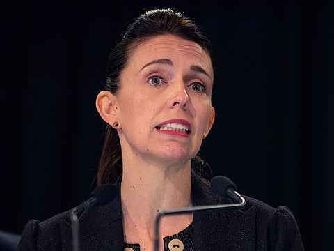 New Zealand Prime Minister Jacinda Ardern reacts at a press conference when she spoke about murdered British tourist Grace Millane during her weekly post-Cabinet press conference IN Wellington, New Zealand