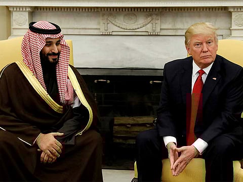 U.S. President Donald Trump meets with Saudi Deputy Crown Prince and Minister of Defence Mohammad Bin Salman in the Oval Office of the White House in Washington, U.S., on March 14, 2017.
