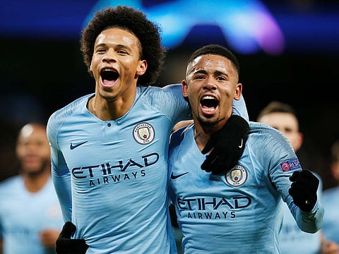 Manchester City's Leroy Sane (left) with Gabriel Jesus l.